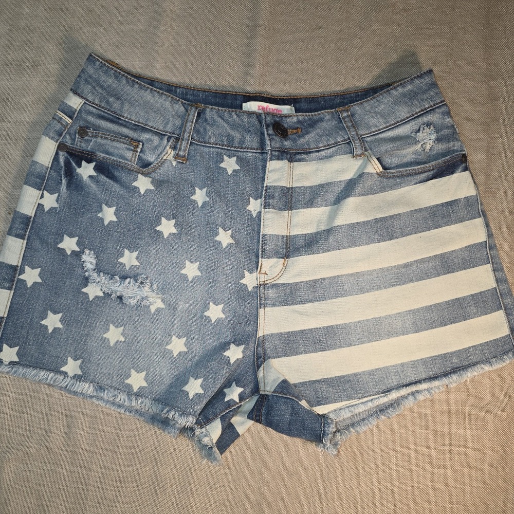 Refuge Stars & Stripes Denim Shorts Sz 12 Womens Short Shorts Beach American USA